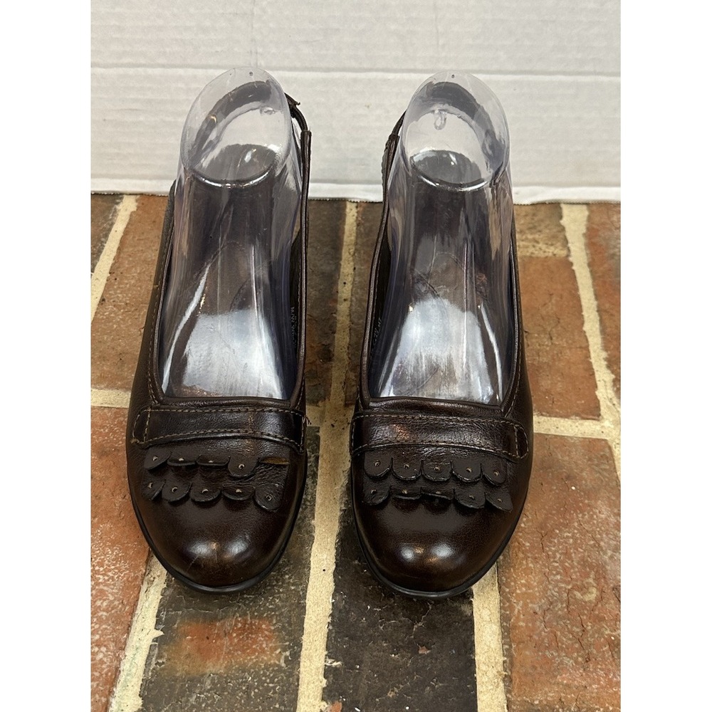 Born Crown Brown Leather Slingback Heels Scalloped Round Toe Block Heel 8.5 - Picture 3 of 7